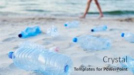  Presentation with pollution waste - Presentation design featuring plastic-bottles-on-sea-beach background and a light blue colored foreground