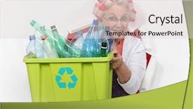  Presentation with plastic - Slide deck consisting of plastic bottles recycle - old lady recycling plastic bottles background and a lemonade colored foreground