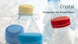  Presentation with recycle plastic - Theme enhanced with bottled beverage - plastic bottles stack to recycle background and a sky blue colored foreground