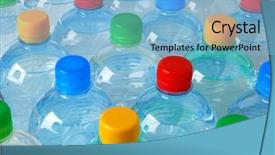  Presentation with plastic recycling - Beautiful PPT theme featuring recycling pet - plastic bottles with caps backdrop and a light blue colored foreground