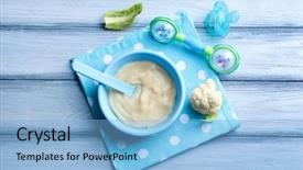  Presentation with baby food - Amazing theme having plastic bowl with baby food backdrop and a light blue colored foreground