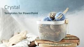  Presentation with needles - Beautiful theme featuring plastic-box-with-knitting-yarn backdrop and a light blue colored foreground
