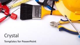  Presentation with construction tools - Amazing presentation design having plastic building material - mix of construction tools backdrop and a sky blue colored foreground