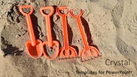  Presentation with plastic - PPT theme consisting of plastic-children-toys-in-sandpit background and a coral colored foreground