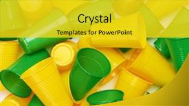  Presentation with plastic and environment - Colorful PPT layouts enhanced with plastic colored cup close-up backdrop and a yellow colored foreground