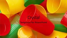  Presentation with recycle plastic - Colorful PPT layouts enhanced with plastic colored cup close-up backdrop and a crimson colored foreground