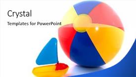  Presentation with beach ball - Audience pleasing slides consisting of beachball - plastic colorful ball and boat backdrop and a white colored foreground