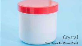  Presentation with food additives - PPT theme having plastic-container-for-storing-chemicals background and a light blue colored foreground
