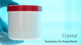  Presentation with food additives - PPT theme featuring plastic-container-for-storing-chemicals background and a cool aqua colored foreground