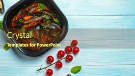  Presentation with plastic container - PPT theme consisting of containers restaurant healthy food delivery - plastic container with delicious mussels background and a tawny brown colored foreground