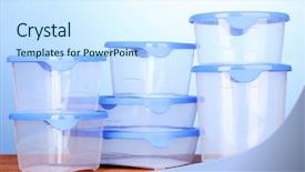  Presentation with plastic containers - PPT theme having plastic containers for food on wooden table on blue background background and a sky blue colored foreground