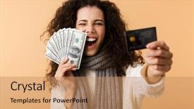  Presentation with credit card fraud - Colorful PPT layouts enhanced with plastic credit card and money backdrop and a coral colored foreground