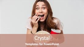  Presentation with pretty girl - Slides having plastic cup and eating popcorn background and a coral colored foreground