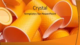  Presentation with environmental - Colorful theme enhanced with plastic cup close-up - environmental backdrop and a gold colored foreground