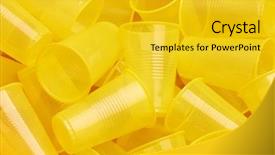  Presentation with recycle plastic - Beautiful presentation theme featuring plastic cup close-up - environmental backdrop and a gold colored foreground
