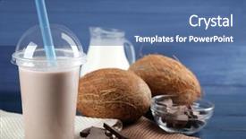  Presentation with milkshake - Presentation with milkshake on color wooden background background and a ocean colored foreground