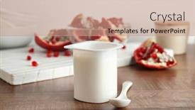  Presentation with yogurt - Cool new PPT theme with plastic-cup-of-yummy-yogurt backdrop and a coral colored foreground
