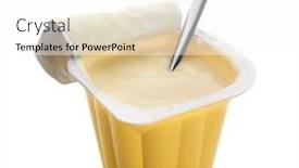  Presentation with fruit yogurt - Colorful PPT theme enhanced with plastic cup with fruit yogurt on white background backdrop and a white colored foreground