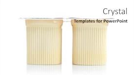  Presentation with yogurt - Presentation design with plastic cups with yogurt on white background background and a white colored foreground