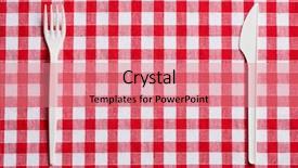  Presentation with checkered tablecloth - Amazing PPT theme having plastic cutlery on checkered tablecloth backdrop and a coral colored foreground