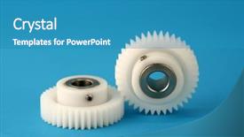  Presentation with white blue vapor trail - PPT layouts with plastic engineer - two white cogwheels on blue background and a teal colored foreground