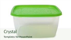 Presentation with plastic containers - Audience pleasing slide deck consisting of plastic food containers on a white background backdrop and a soft green colored foreground