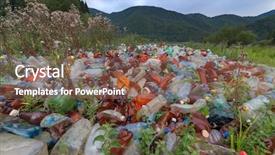  Presentation with plastic pollution - Cool new PPT theme with plastic garbage on mountains closeup backdrop and a violet colored foreground