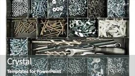  Presentation with handyman - Presentation design having plastic handyman's toolbox with screws bolts and some tools background and a dark gray colored foreground