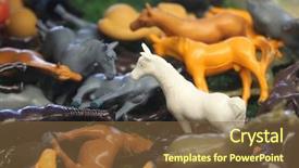  Presentation with machine guns - Colorful slide set enhanced with plastic horses in a game backdrop and a tawny brown colored foreground