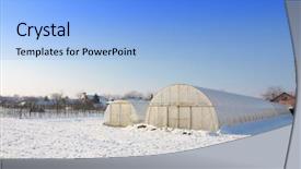  Presentation with plastic - Presentation theme with plastic hothouse in winter garden background and a light blue colored foreground