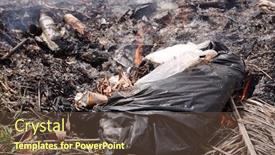  Presentation with household chemicals - PPT theme enhanced with plastic-household-garbage-burning background and a tawny brown colored foreground