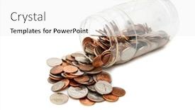  Presentation with old camera and film sound - Audience pleasing PPT layouts consisting of plastic-jar-filled-with-change backdrop and a white colored foreground