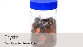  Presentation with old camera and film sound - Beautiful PPT theme featuring plastic-jar-filled-with-change backdrop and a light gray colored foreground