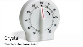  Presentation with timer - Colorful slide deck enhanced with plastic kitchen timer isolated backdrop and a white colored foreground
