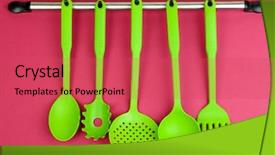  Presentation with kitchen utensils - Beautiful slide deck featuring concrete room climbing abstract ladder backdrop and a soft green colored foreground.