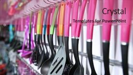  Presentation with kitchen utensils - Colorful PPT theme enhanced with plastic kitchen utensils backdrop and a coral colored foreground