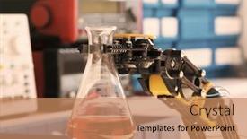  Presentation with manipulator robot - Amazing PPT layouts having plastic-model-of-industrial-robotics backdrop and a coral colored foreground