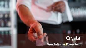  Presentation with bartender - PPT theme with plastic money - bartender accepting a credit card background and a tawny brown colored foreground