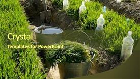  Presentation with wheat growing - Presentation theme having plastic mulch - two buckets and spade background and a tawny brown colored foreground