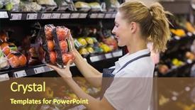  Presentation with worker - Presentation with plastic packaging - side view of a smiling background and a tawny brown colored foreground