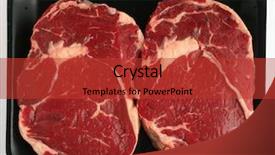  Presentation with steaks - PPT layouts consisting of plastic packaging - two beef ribeye steaks background and a red colored foreground