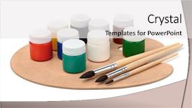  Presentation with pallet - Audience pleasing presentation design consisting of plastic pallets - acrylic paints brushes and pallet backdrop and a white colored foreground