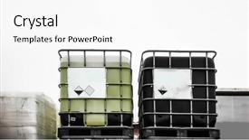  Presentation with green chemistry chemical formulas ecology - Slide deck consisting of plastic pallets - black and green chemical container background and a white colored foreground