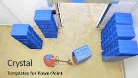  Presentation with plastic containers - Presentation theme having plastic pallets - cargo - overhead view background and a soft green colored foreground