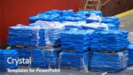  Presentation with cargo ship - Beautiful presentation design featuring plastic pallets - cargo for the ship backdrop and a  colored foreground