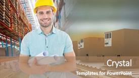  Presentation with belt conveyor - Colorful slide deck enhanced with plastic pallets - digital composite of man backdrop and a coral colored foreground