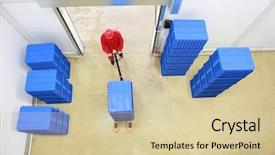  Presentation with plastic containers - Beautiful slide deck featuring plastic pallets - overhead view of worker backdrop and a lemonade colored foreground