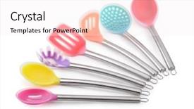  Presentation with set of construction tools tool - Beautiful slide set featuring plastic pallets - set of kitchen tools backdrop and a  colored foreground