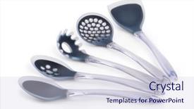  Presentation with tools - Presentation design with plastic pallets - set of kitchen tools background and a  colored foreground