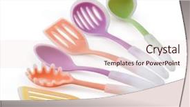  Presentation with set of construction tools tool - Beautiful slide deck featuring plastic pallets - set of kitchen tools backdrop and a  colored foreground